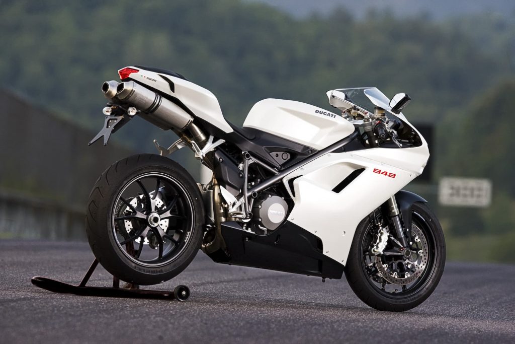 Ducati 848 RHS white on track