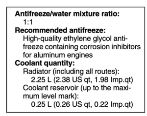 Best coolant to use for Yamaha R1, recommended from the manual.