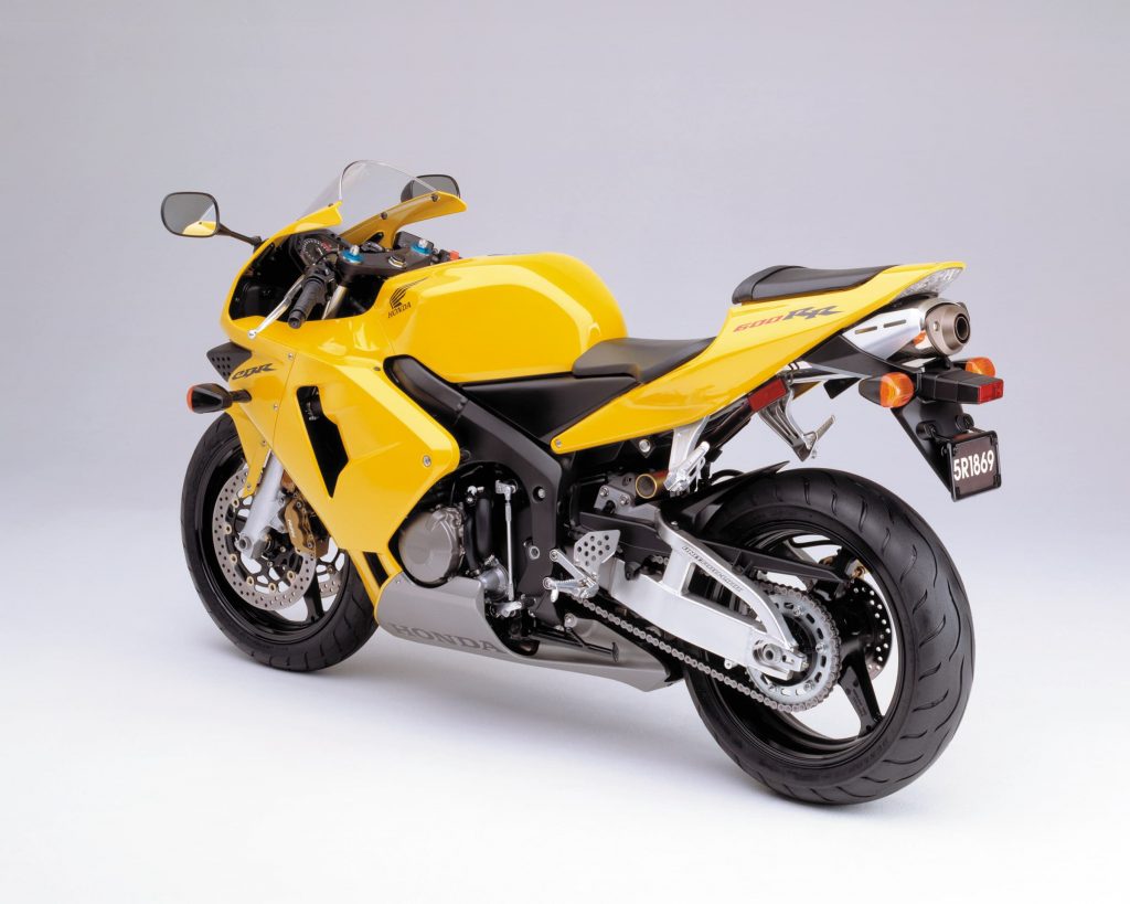 2003 Honda CBR600RR rear diagonal yellow studio
