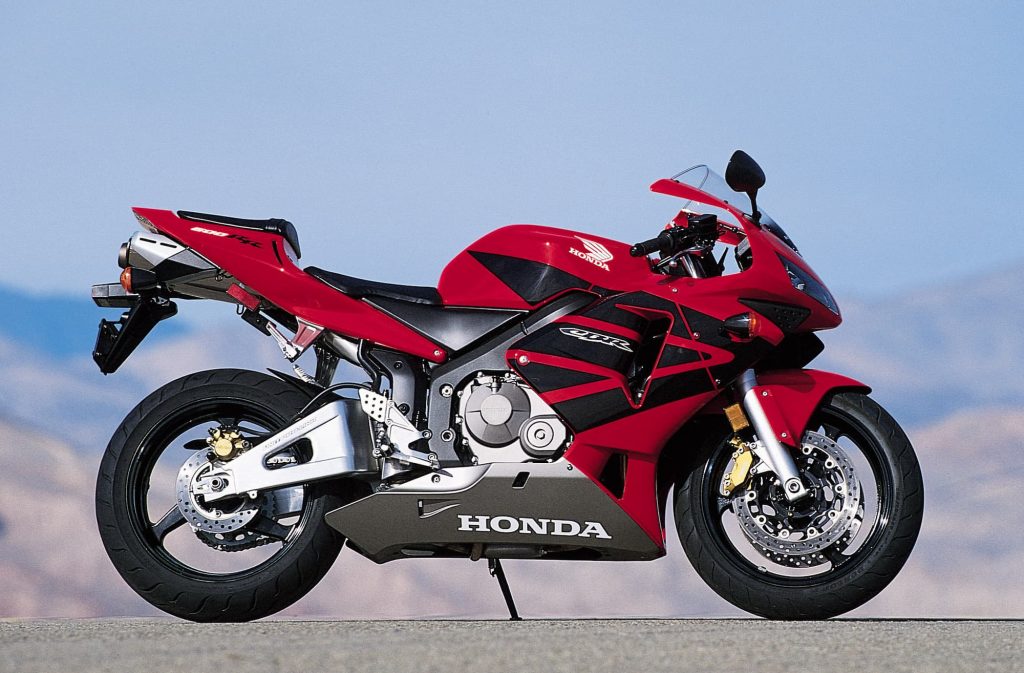 Red and Black 2003 Honda CBR600RR RHS outdoor static