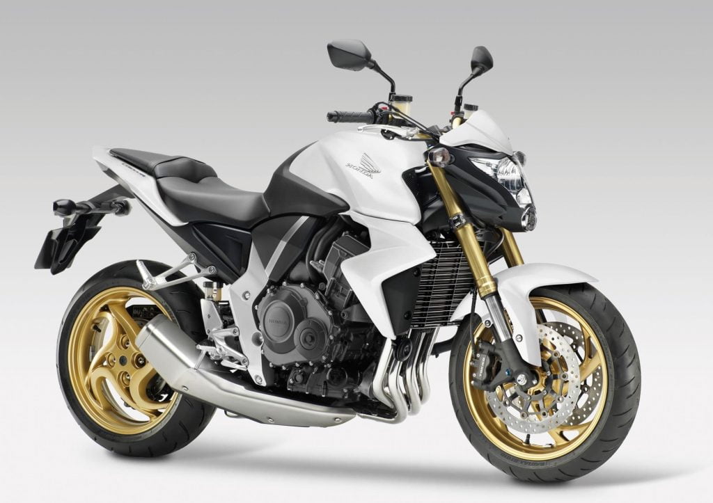 White and black Honda CB1000R 2014 with gold wheels