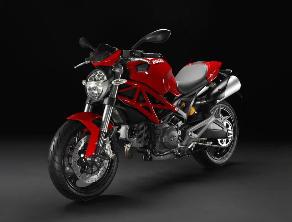 Ducati Monster 696 front view with different headliht, swingarm, and exhausts
