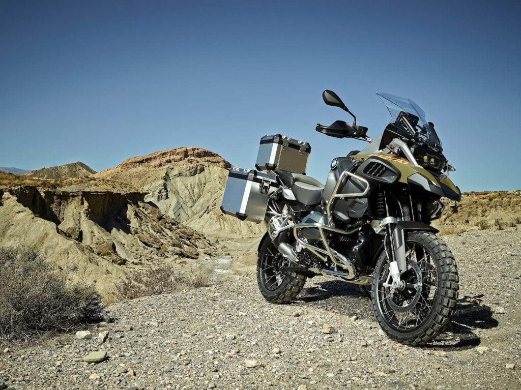 2014 BMW R 1200 GS Adventure Wethead on dirt road, desert background
