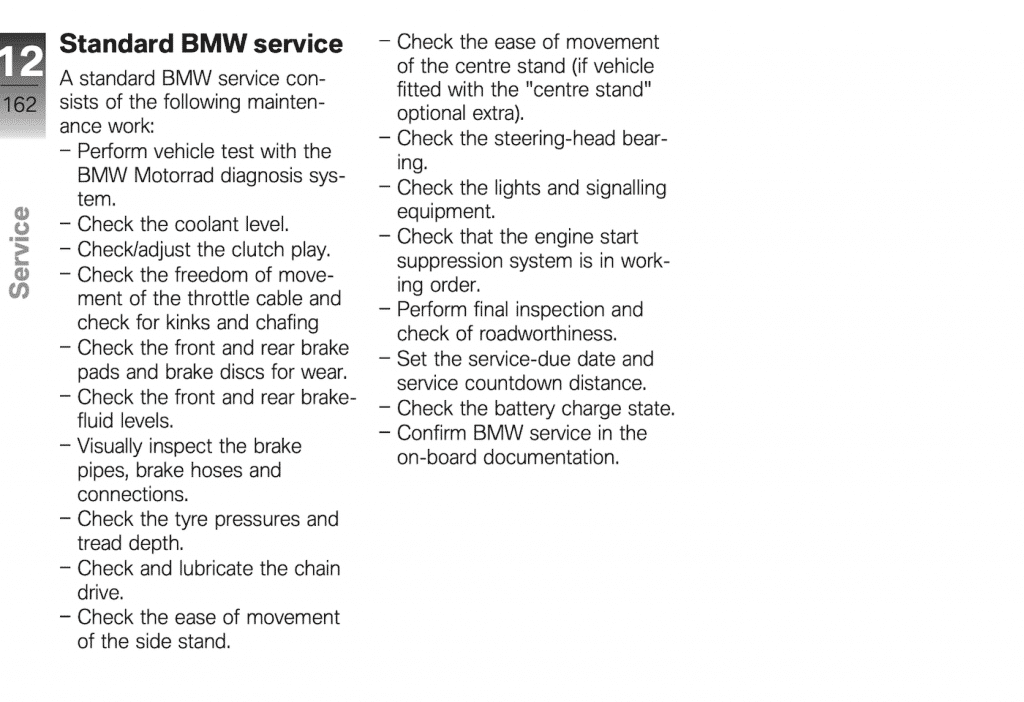 BMW F 700 GS maintenance schedule, cable throttle