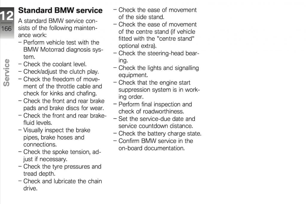 BMW F 800 GS 2013 manual maintenance schedule regular service items