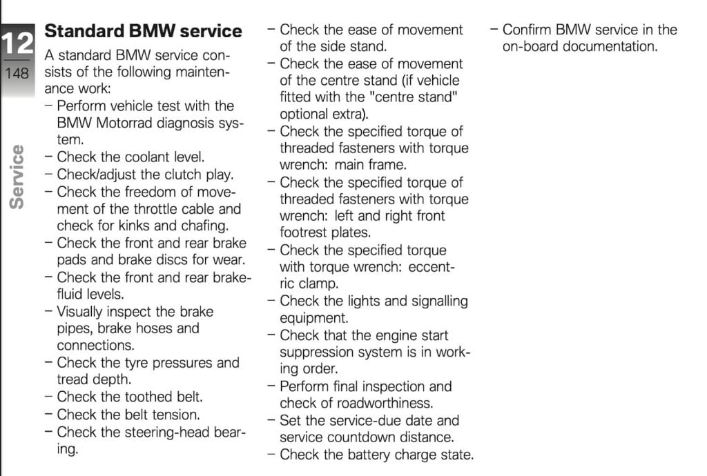 BMW F 800 GT 2013-2016 standard service