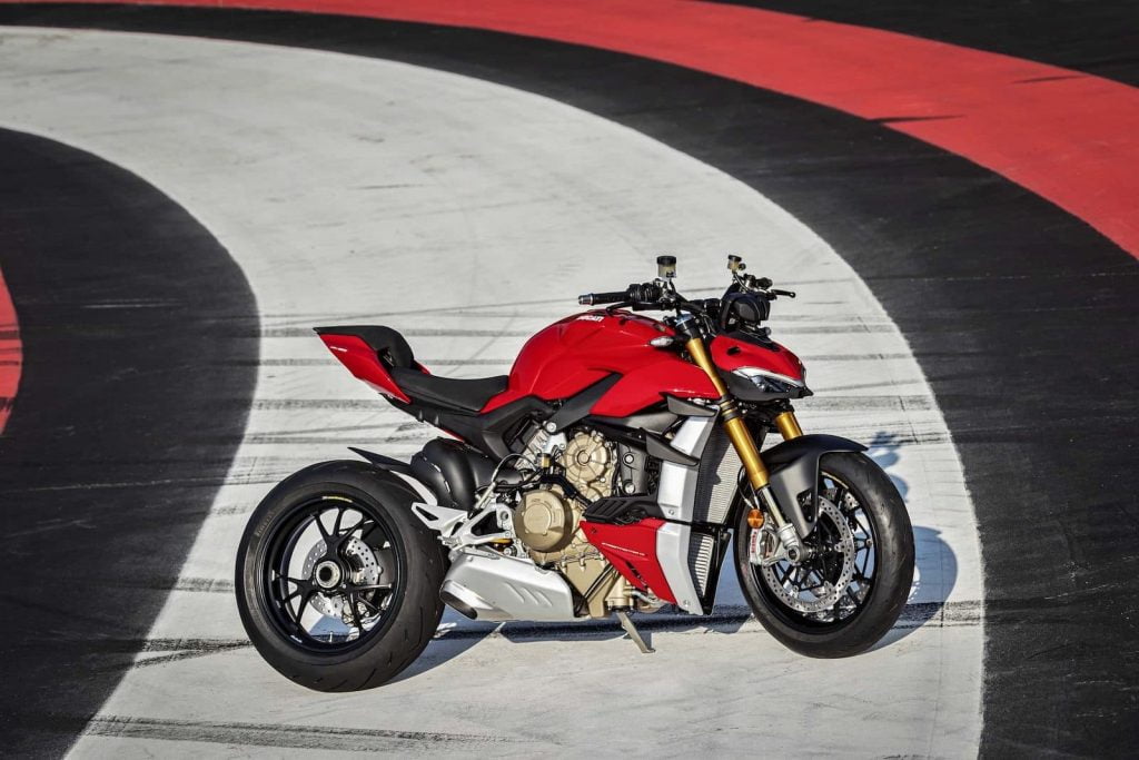Ducati Streetfighter V4 on white stripe track