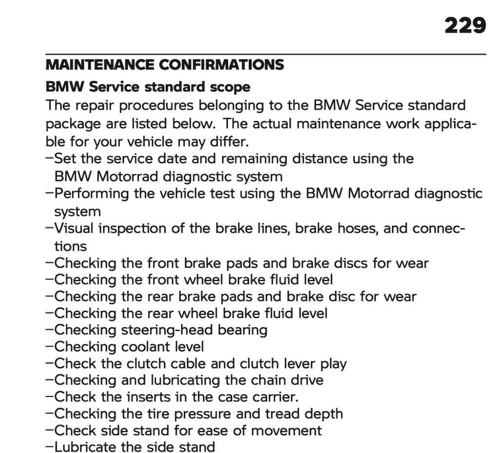 2020 2021 BMW S 1000 XR maintenance schedule 2
