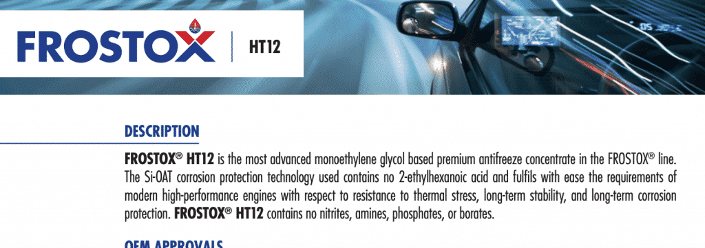 Frostox HT-12 product information sheet