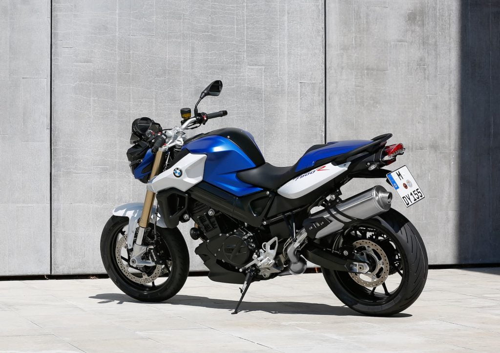 2015 2016 BMW F 800 R Gen 2 - outdoor blue and white static rear LHS