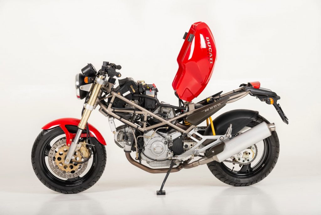 Ducati Monster 900 with fuel tank off