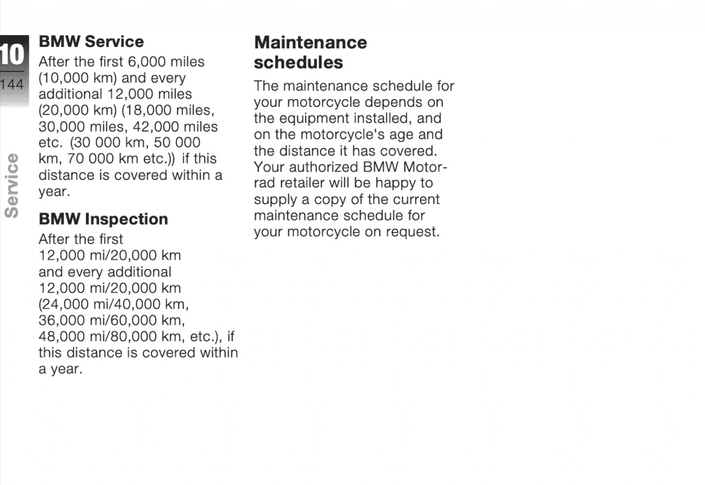 BMW K 1200 S maintenance schedule screenshot 2