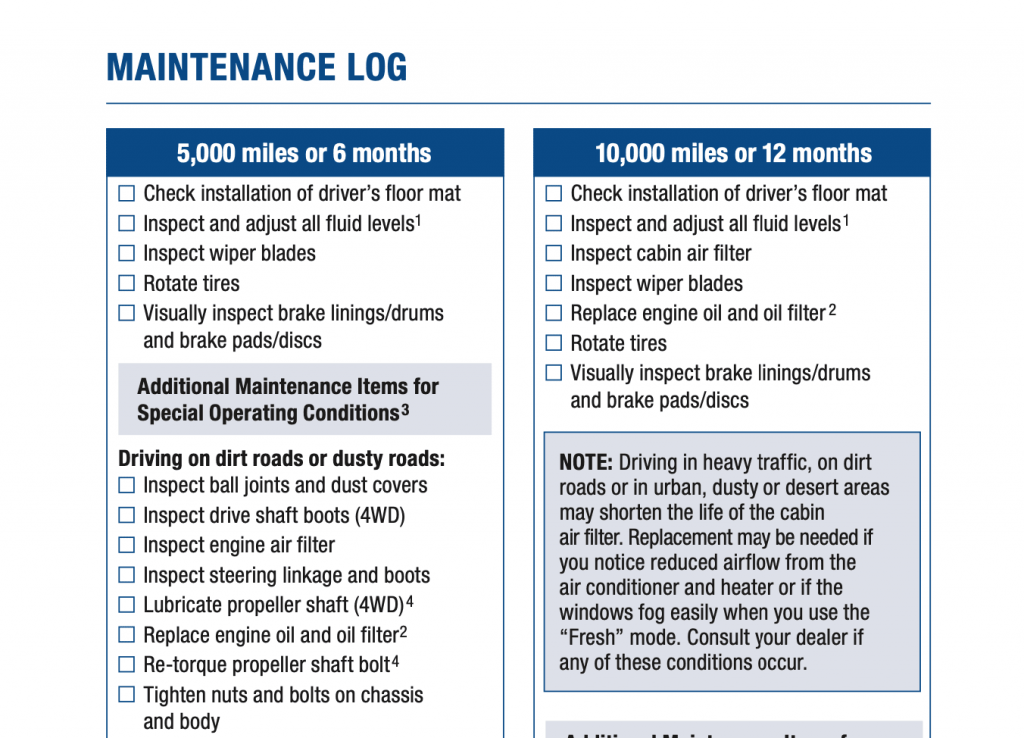 Toyota Tacoma Maintenance Schedule Screenshot 2