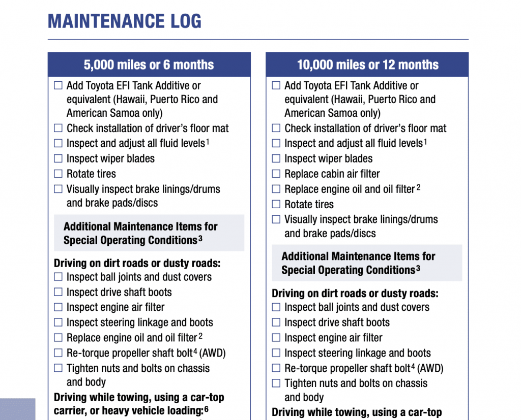2018-2022 Toyota Camry i4 2.5L maintenance schedule screenshot 2