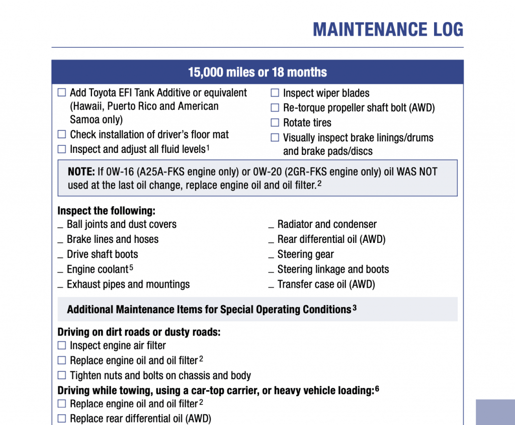 2022 Toyota Camry V6 maintenance Schedule screenshot 3