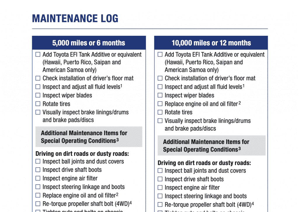 Toyota RAV4 Gas I4 maintenance schedule screenshot 2
