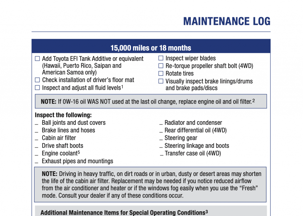 Toyota RAV4 Gas I4 maintenance schedule screenshot 3