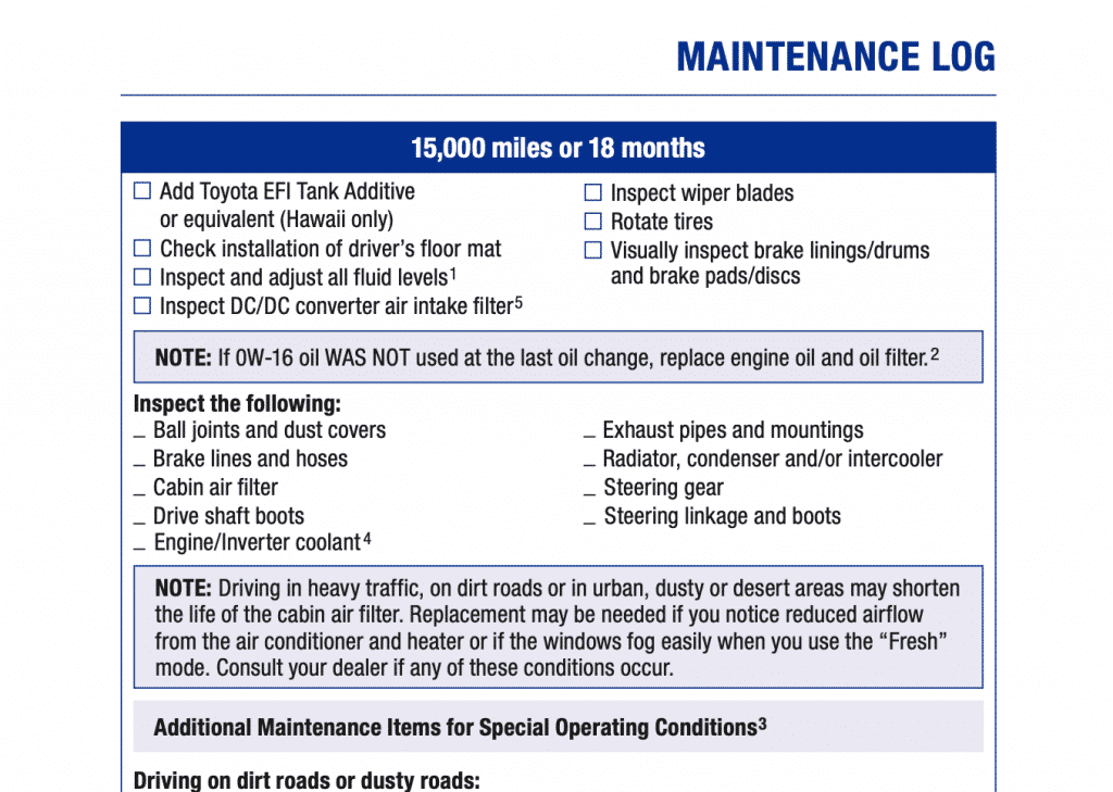 Toyota RAV4 Prime US maintenance schedule 3