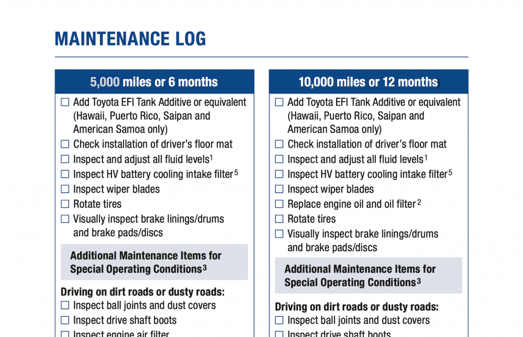 Toyota RAV4 maintenance schedule screenshot 2