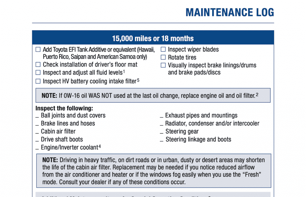 Toyota RAV4 maintenance schedule screenshot 3