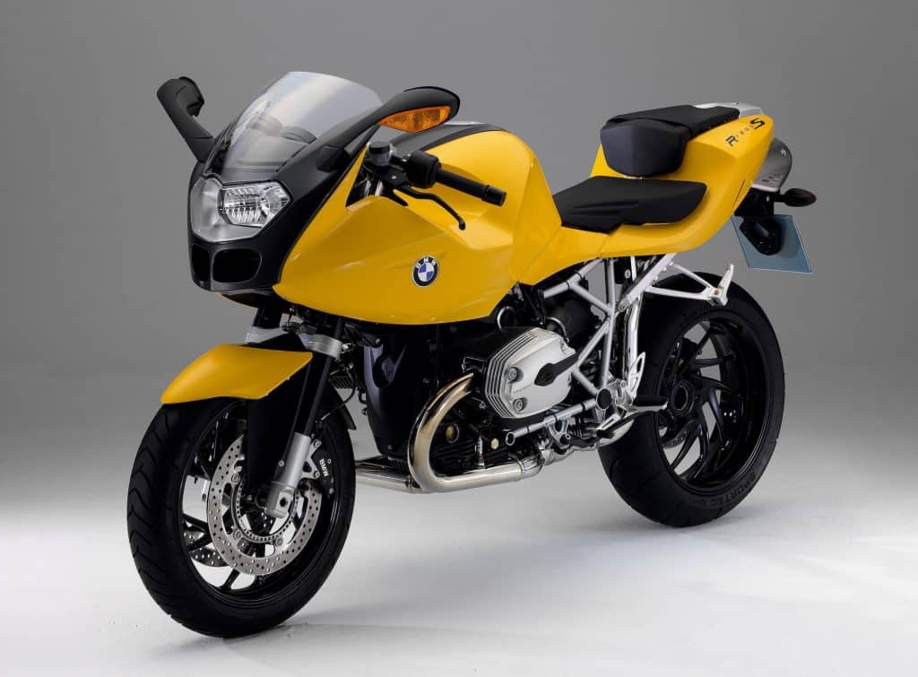 yellow BMW R 1200 S LHS front 3-4